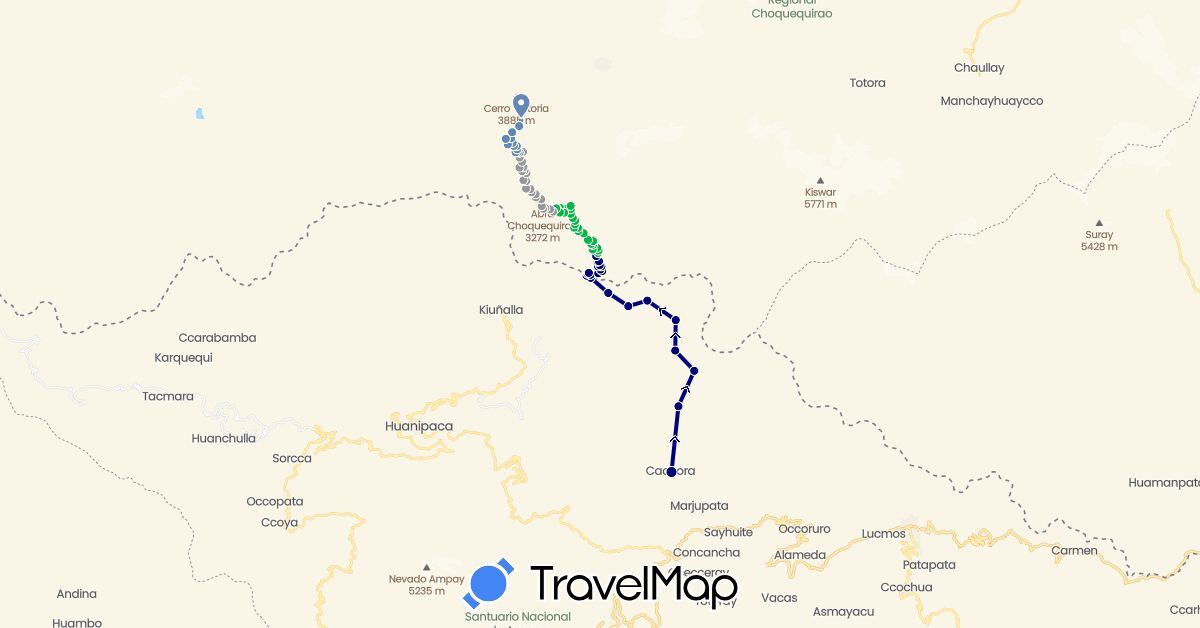 TravelMap itinerary: driving, bus, plane, cycling in Peru (South America)